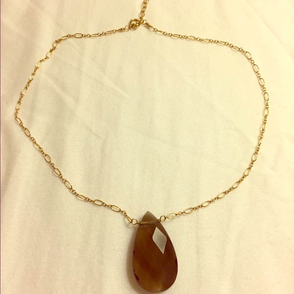 Smoky quartz pendant on goldfill chain